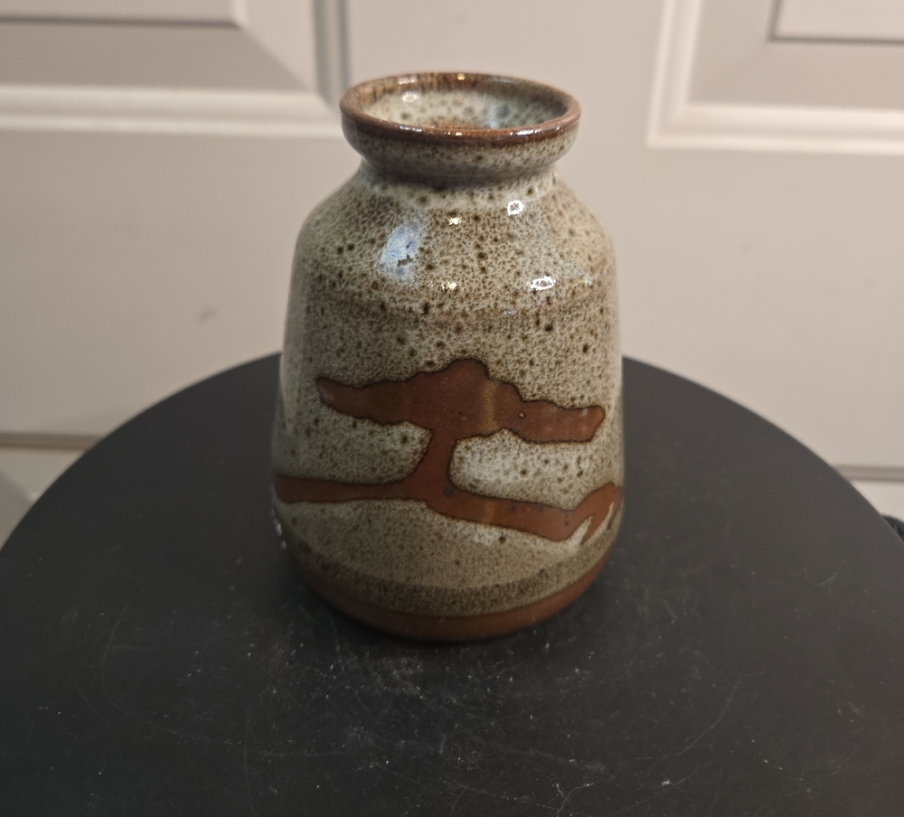 Studio Pottery Signed Ceramic Vase with Tree And Birds Design